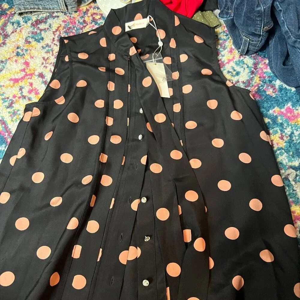 NWT Tory Burch printed bow silk‎ top, size 6